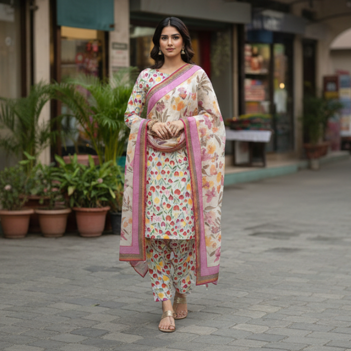 3 Pcs Bonanza Original Summer 2026 Tulip Garden Digital Printed Lawn Suit - Unstitched