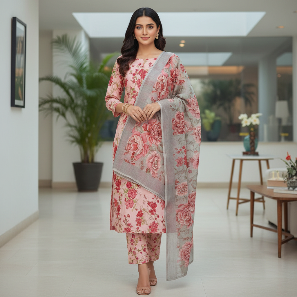 3 Pcs Bonanza Original Summer 2026 Rose Garden Digital Printed Lawn Suit - Unstitched