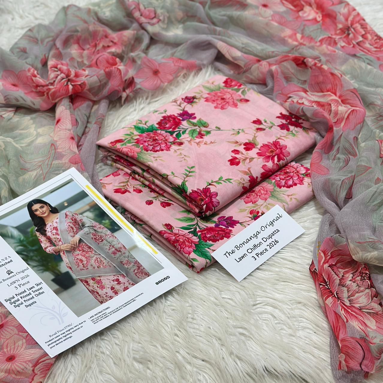 3 Pcs Bonanza Original Summer 2026 Rose Garden Digital Printed Lawn Suit - Unstitched