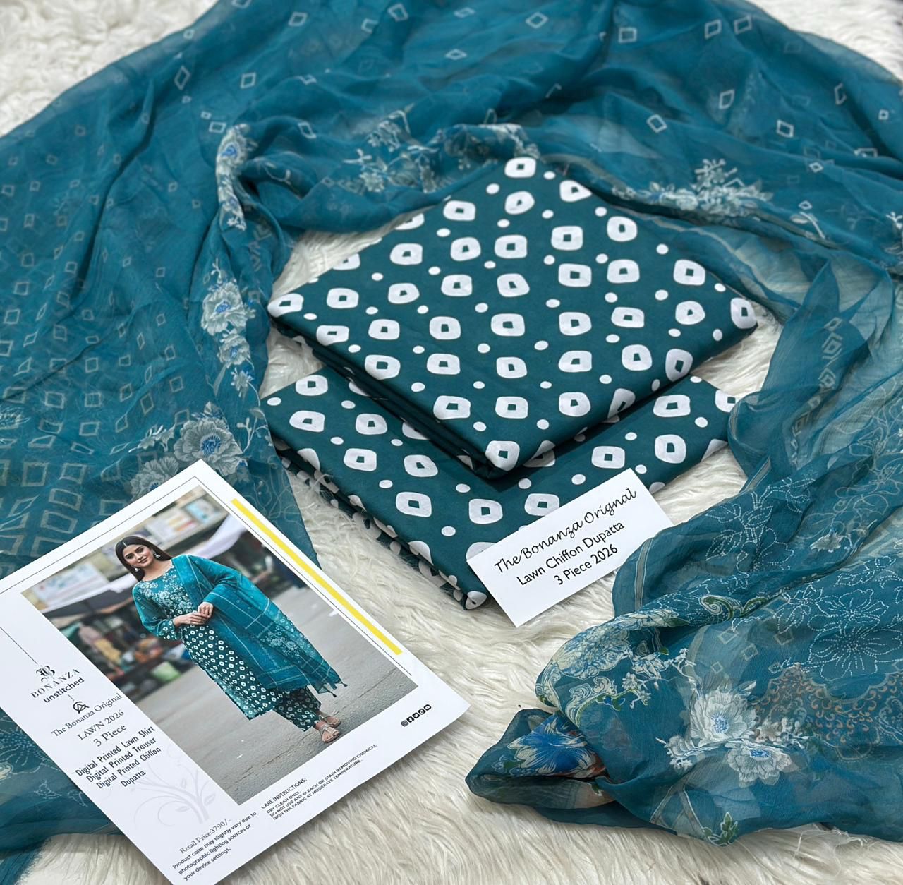 3 Pcs Bonanza Original Summer 2026 Ocean Star Digital Printed Lawn Suit - Unstitched