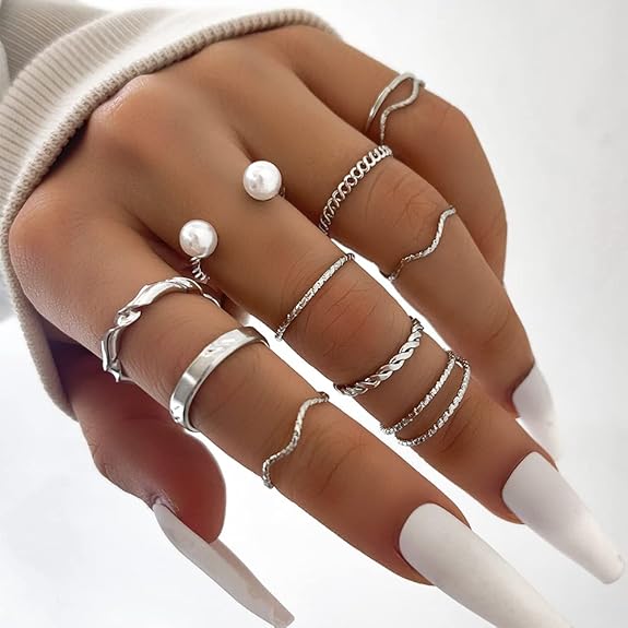 10 Pcs Boho Metallic Stackable Rings Set – Gold & Silver (Adjustable)
