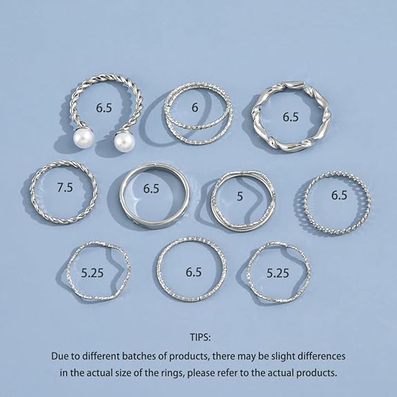 10 Pcs Boho Metallic Stackable Rings Set – Gold & Silver (Adjustable)