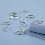 10 Pcs Boho Metallic Stackable Rings Set – Gold & Silver (Adjustable)