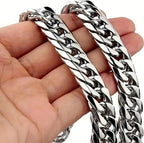 10mm Heavy Stainless Steel Cuban Link Chain Necklace for Men – Silver Polished