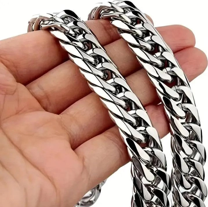 10mm Heavy Stainless Steel Cuban Link Chain Necklace for Men – Silver Polished