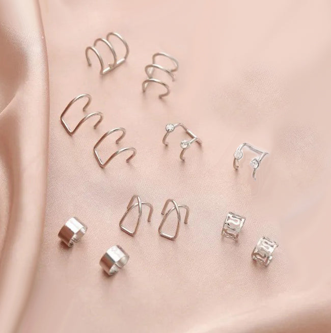 12 Pcs Spectrum Charm Ear Cuff Cartilage Clip On Non-piercing Earrings Set