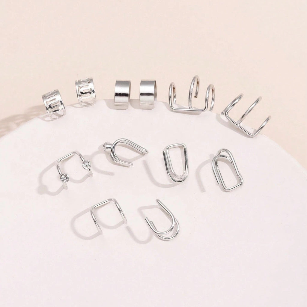 12 Pcs Spectrum Charm Ear Cuff Cartilage Clip On Non-piercing Earrings Set