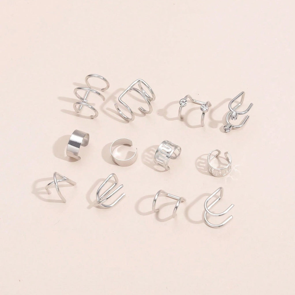 12 Pcs Spectrum Charm Ear Cuff Cartilage Clip On Non-piercing Earrings Set