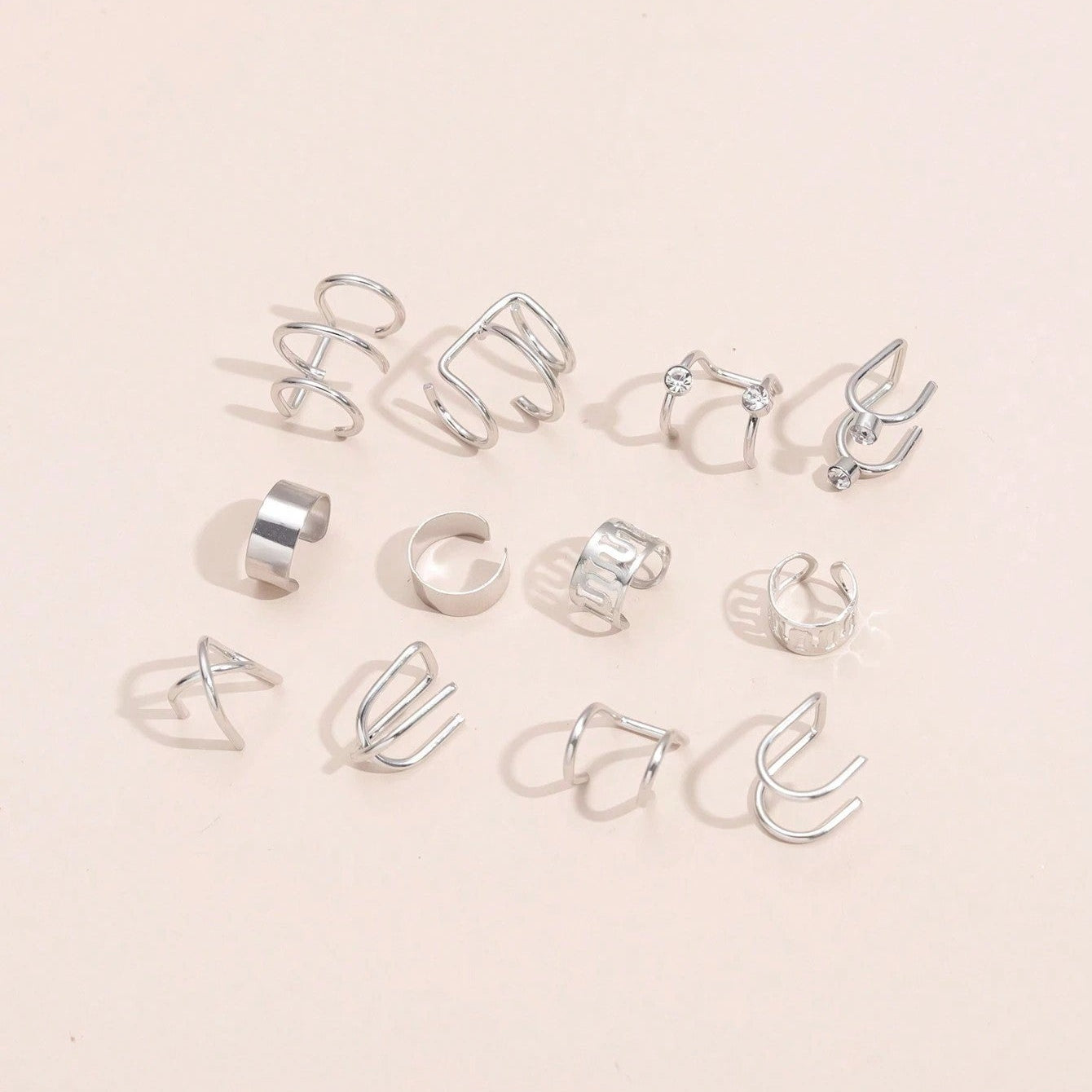 12 Pcs Spectrum Charm Ear Cuff Cartilage Clip On Non-piercing Earrings Set