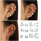 12 Pcs Spectrum Charm Ear Cuff Cartilage Clip On Non-piercing Earrings Set