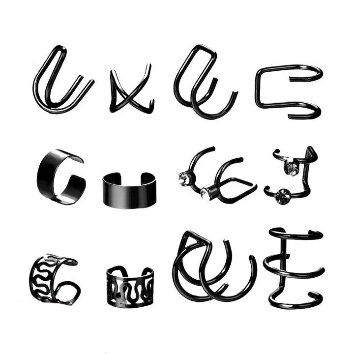 12 Pcs Spectrum Charm Ear Cuff Cartilage Clip On Non-piercing Earrings Set