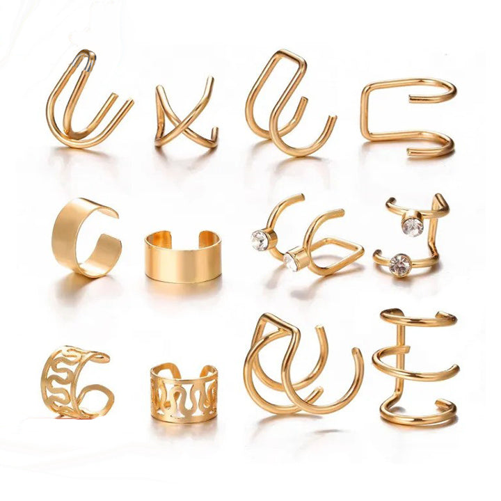 12 Pcs Spectrum Charm Ear Cuff Cartilage Clip On Non-piercing Earrings Set