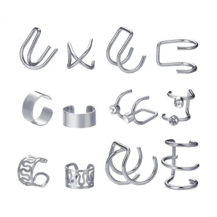 12 Pcs Spectrum Charm Ear Cuff Cartilage Clip On Non-piercing Earrings Set