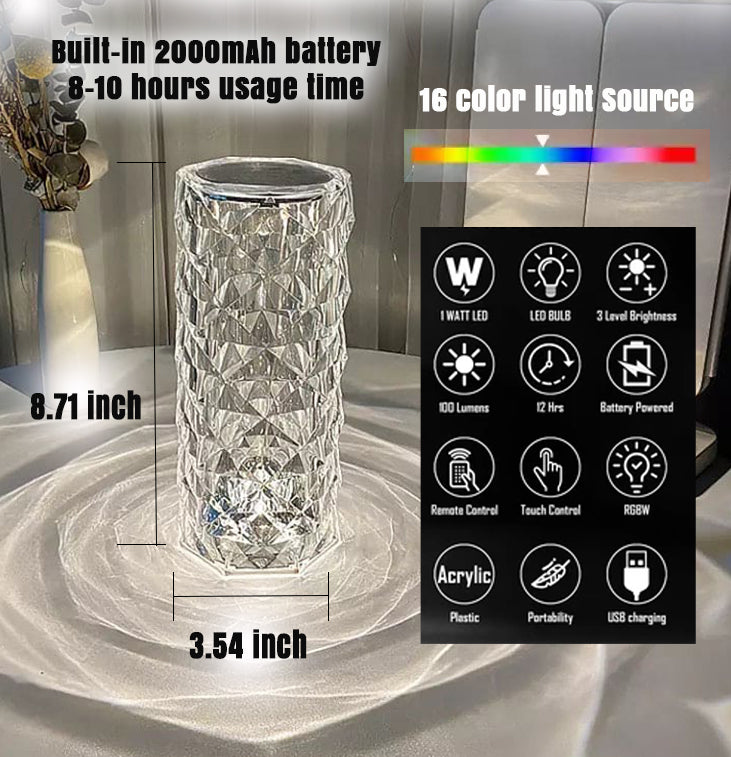 16-Color Rechargeable Diamond Rose Crystal Touch Lamp (Copy)