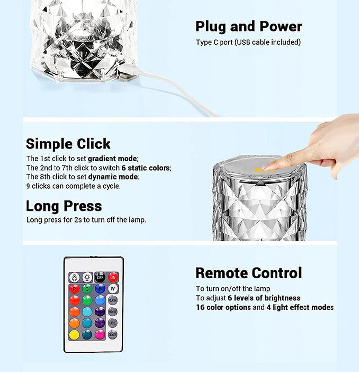 16-Color Rechargeable Diamond Rose Crystal Touch Lamp (Copy)