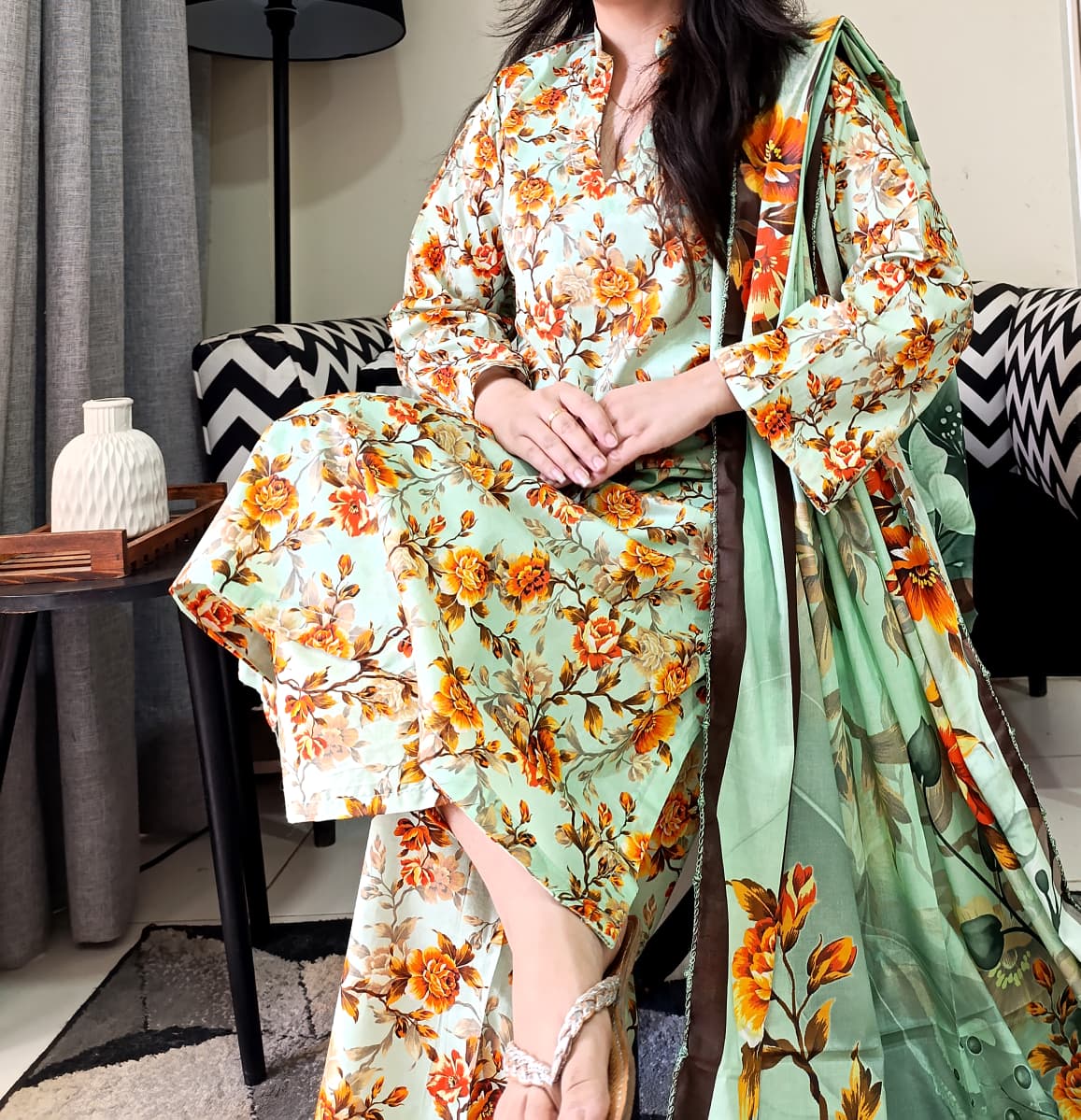 Zaman Pure Lawn Summer Collection – Marigold Stitched 3Pc Suit