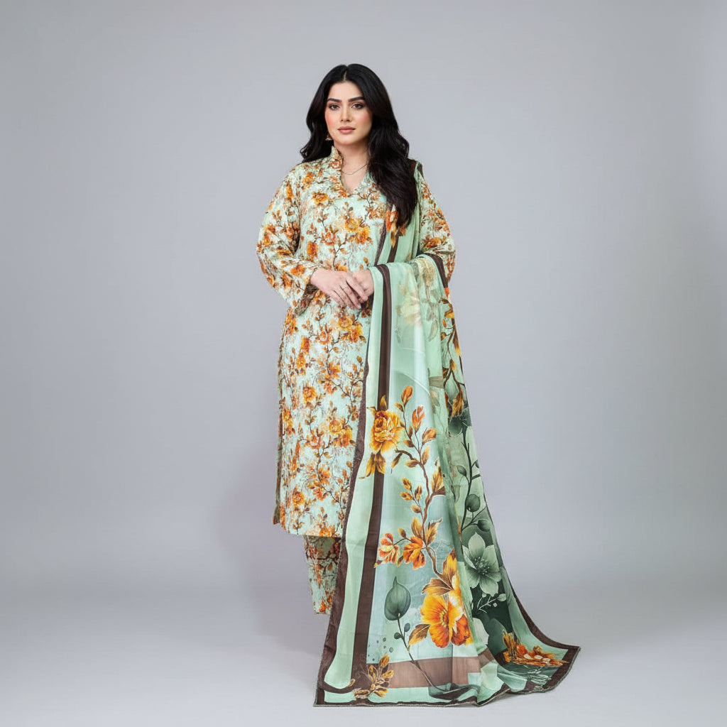 Zaman Pure Lawn Summer Collection – Marigold Stitched 3Pc Suit