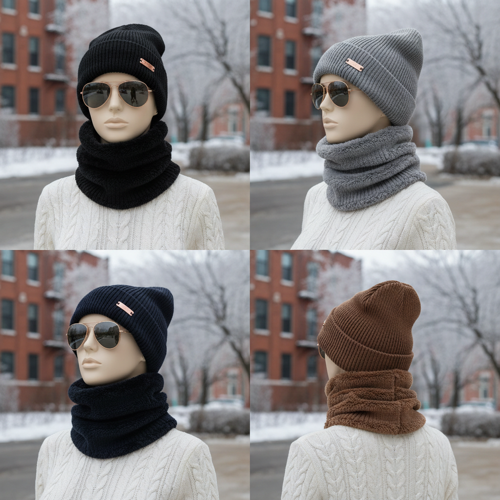 2 Pcs Unisex Fur Textured Beanie & Neck Warmer Set – Soft & Warm