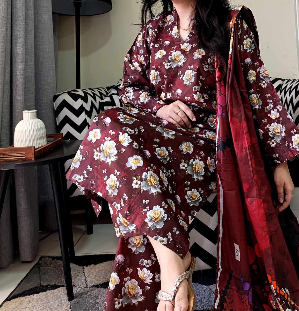 Zaman Pure Lawn Summer Collection – Vanilla Stitched 3Pc Suit