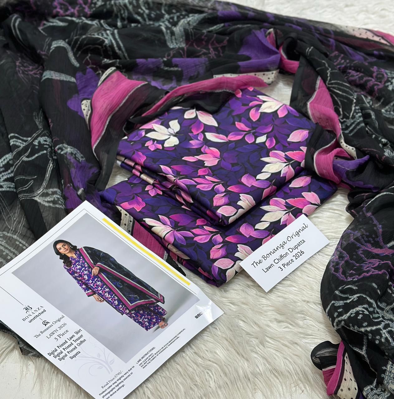 3pc Bonanza Original Summer 2026 Purple Bloom Digital Printed Lawn Suit - Unstitched