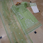 3 Pcs Emerald Grace – Women’s Stitched Organza Embroidered Suit with Lace Details