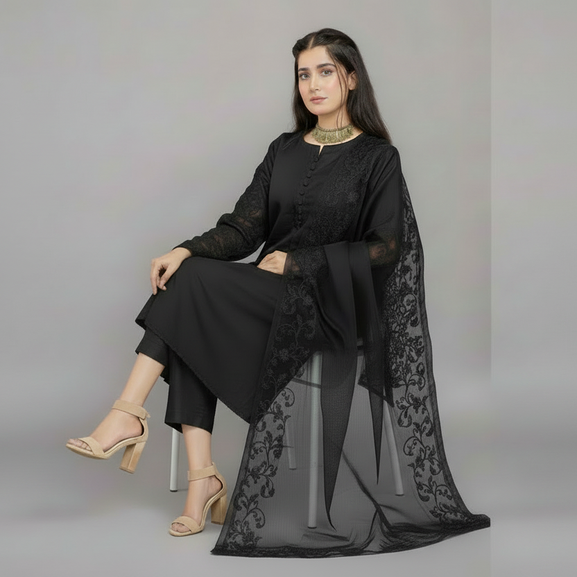 3 Pcs Nooreen Women’s Organza Embroidered Stitched Suit with Embroidered Dupatta