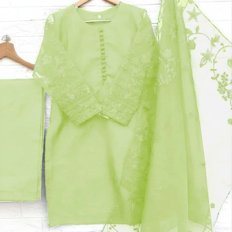 3 Pcs Nooreen Women’s Organza Embroidered Stitched Suit with Embroidered Dupatta