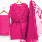 3 Pcs Nooreen Women’s Organza Embroidered Stitched Suit with Embroidered Dupatta