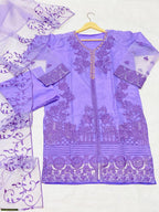 3 Pcs Nooreva Women’s Fancy Organza Embroidered Stitched Suit