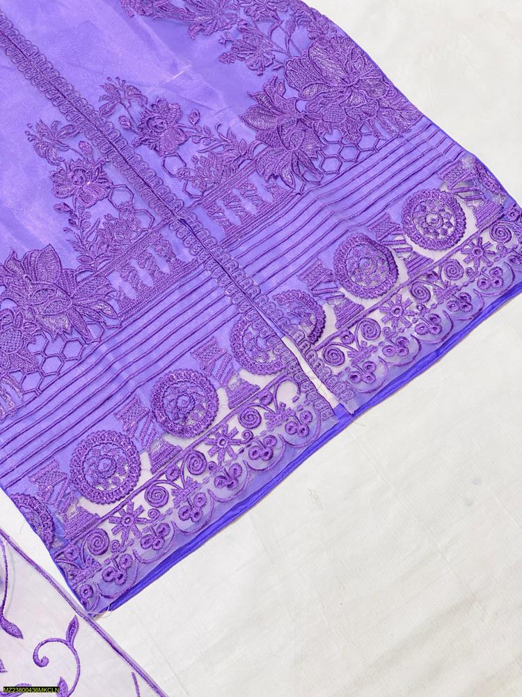 3 Pcs Nooreva Women’s Fancy Organza Embroidered Stitched Suit