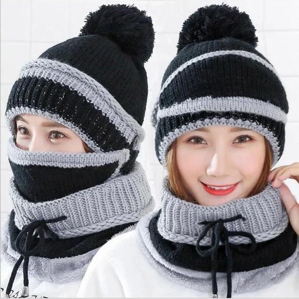 3 Pcs Women’s Winter Knit Beanie, Face Mask & Neck Warmer Set – Warm & Stylish