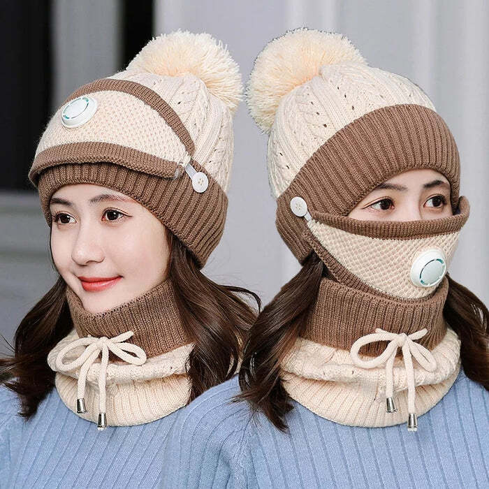 3 Pcs Women’s Winter Knit Beanie, Face Mask & Neck Warmer Set – Warm & Stylish
