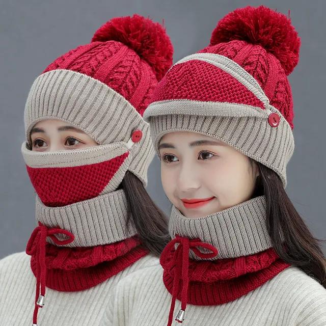 3 Pcs Women’s Winter Knit Beanie, Face Mask & Neck Warmer Set – Warm & Stylish