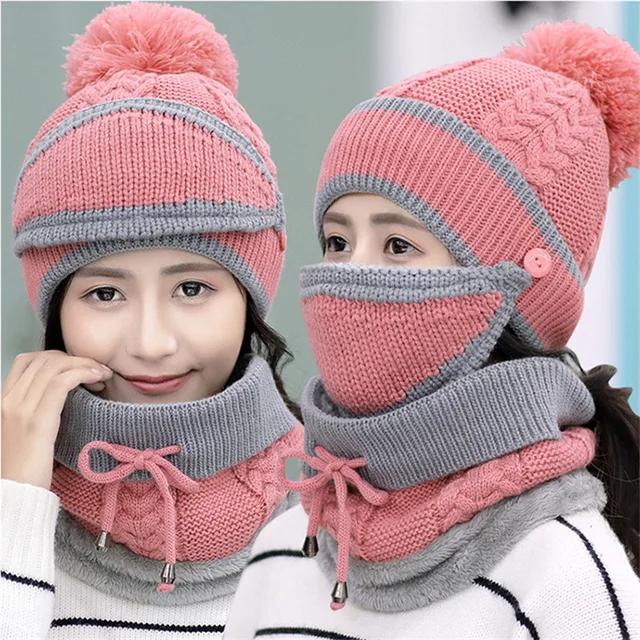 3 Pcs Women’s Winter Knit Beanie, Face Mask & Neck Warmer Set – Warm & Stylish