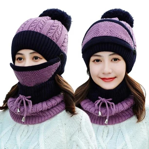 3 Pcs Women’s Winter Knit Beanie, Face Mask & Neck Warmer Set – Warm & Stylish
