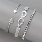 Infinity Hearts Silver Multilayer Bracelet Set – 3 Pcs (Silver Plated)