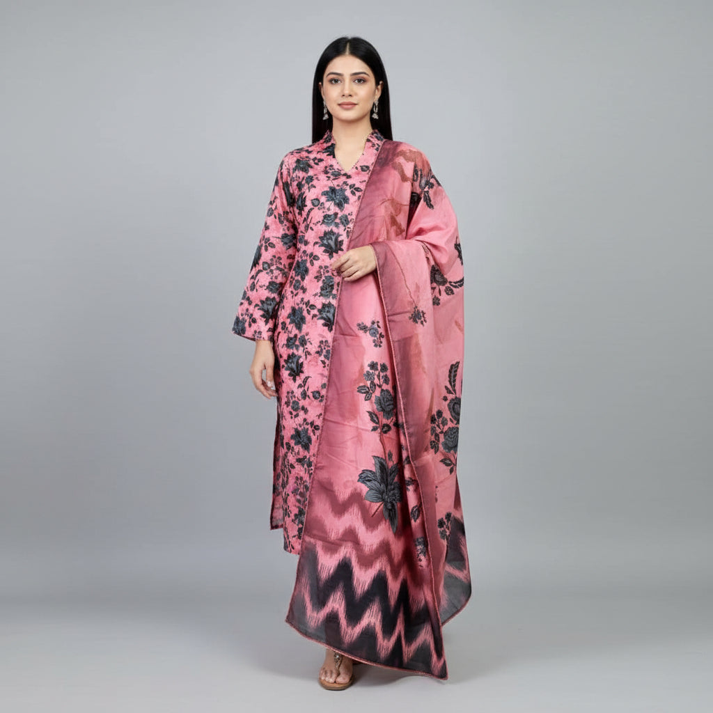 Zaman Pure Lawn Summer Collection – Black Rose Stitched 3Pc Suit