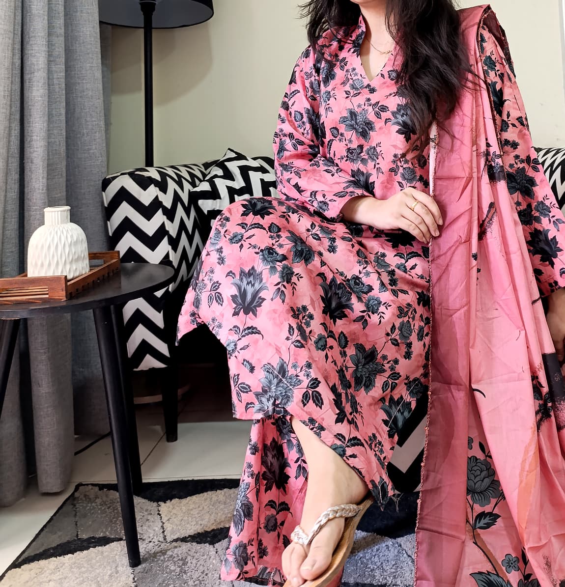 Zaman Pure Lawn Summer Collection – Black Rose Stitched 3Pc Suit