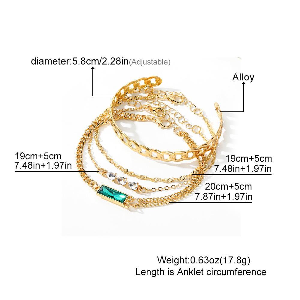 Green Daisy Multilayer Set – 4 Pcs Gold Plated Crystal Charm Bracelet Stack