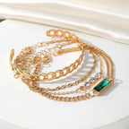 Green Daisy Multilayer Set – 4 Pcs Gold Plated Crystal Charm Bracelet Stack