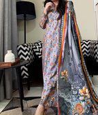 Zaman Pure Lawn Summer Collection – Silver Bloom Stitched 3Pc Suit