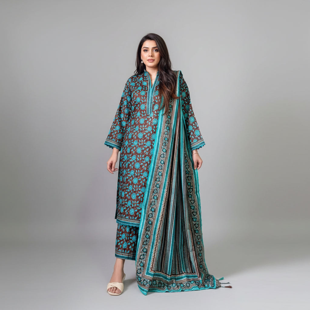 Zaman Pure Lawn Summer Collection – Teal Breeze Stitched 3Pc Suit