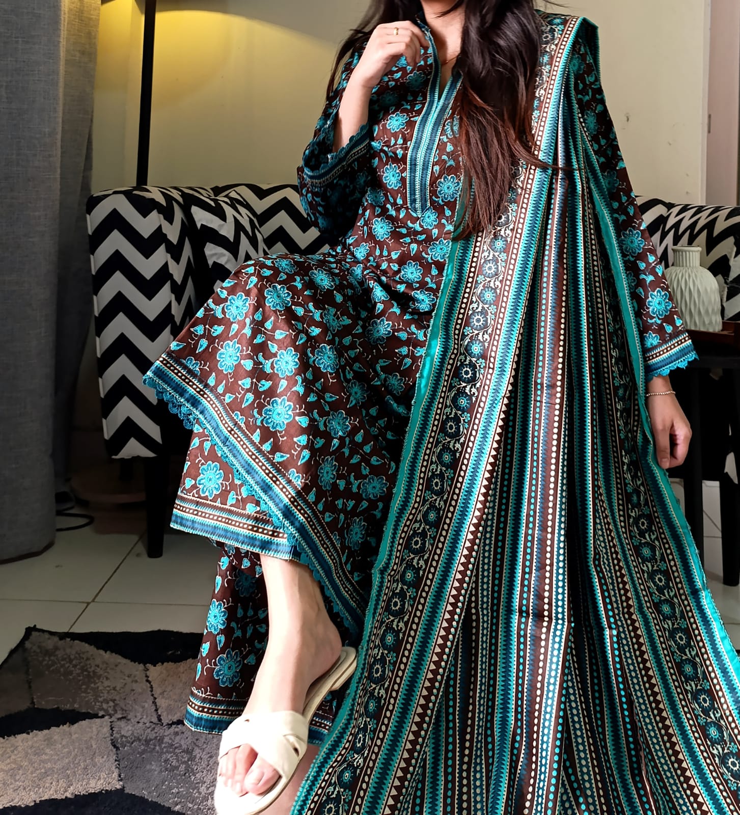 Zaman Pure Lawn Summer Collection – Teal Breeze Stitched 3Pc Suit