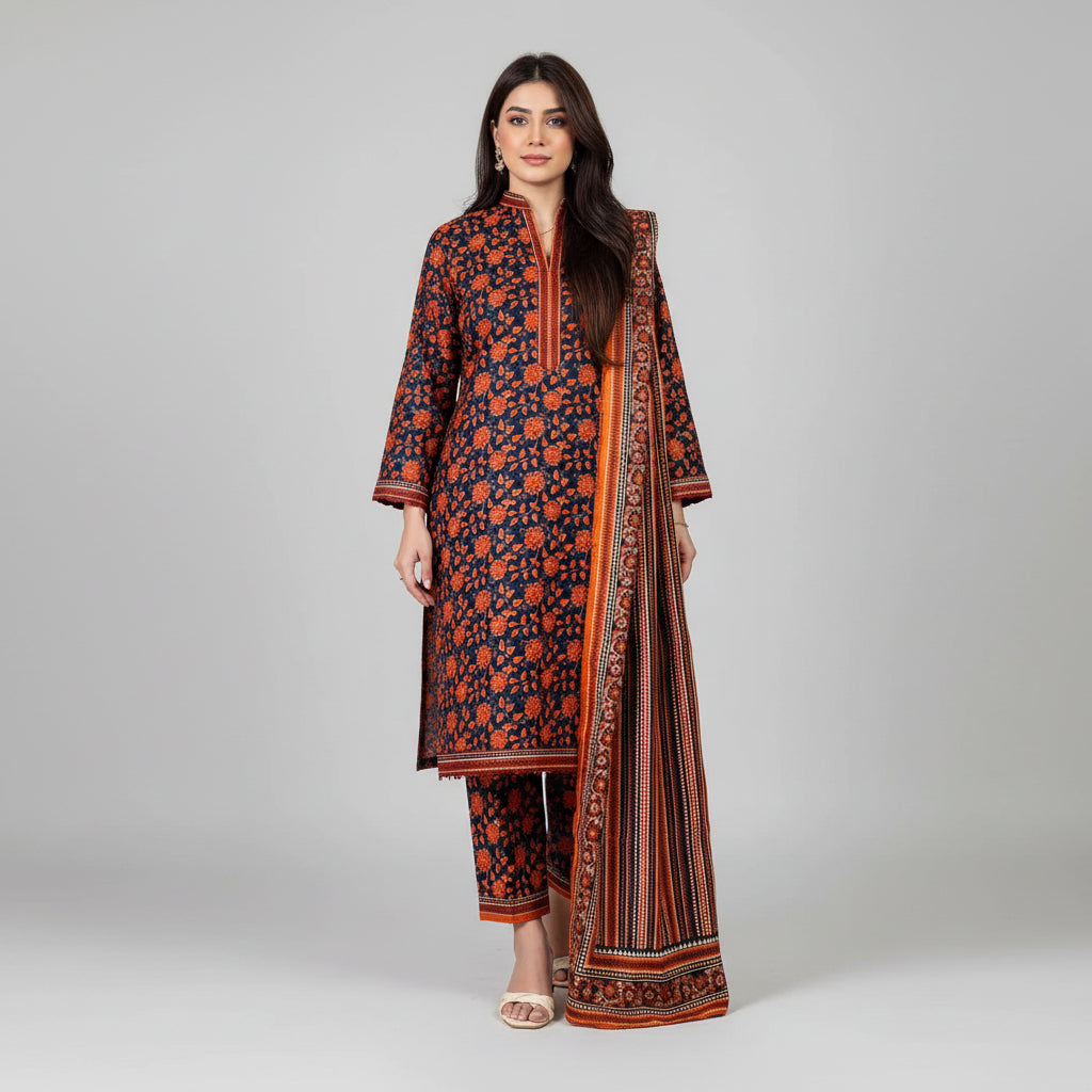 Zaman Pure Lawn Summer Collection – Orange Crush Stitched 3Pc Suit