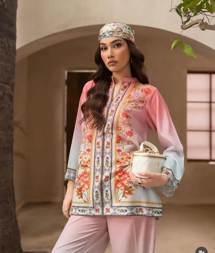 Blossom Pink – 2 Pc Women’s Stitched Swiss Lawn Floral Co-Ord Set