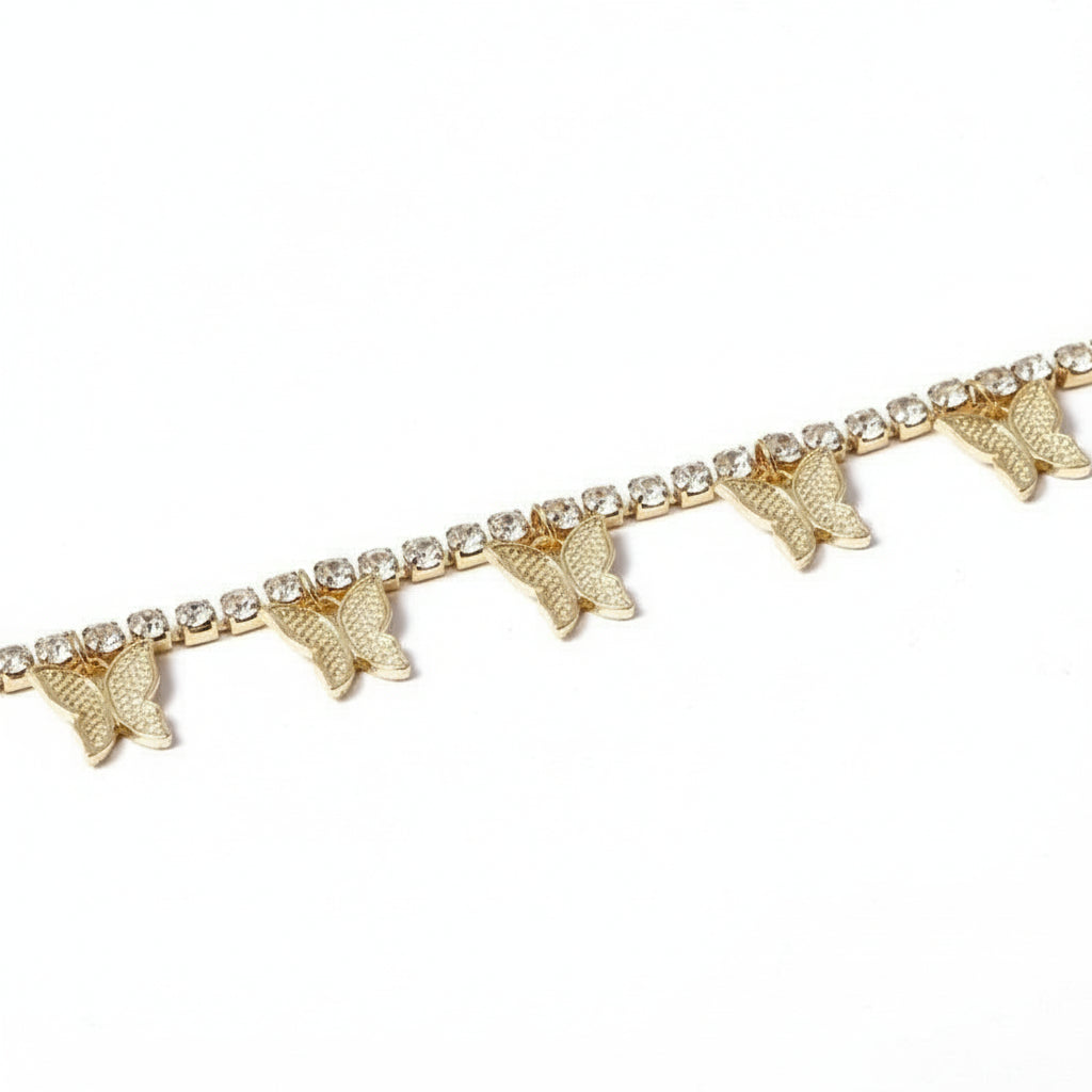chain with white zircons and gold butterfly charms