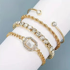 White Crystal Daisy Multilayer Set – 4 Pcs Gold Plated Gemstone Chain Bracelet