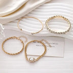 White Crystal Daisy Multilayer Set – 4 Pcs Gold Plated Gemstone Chain Bracelet