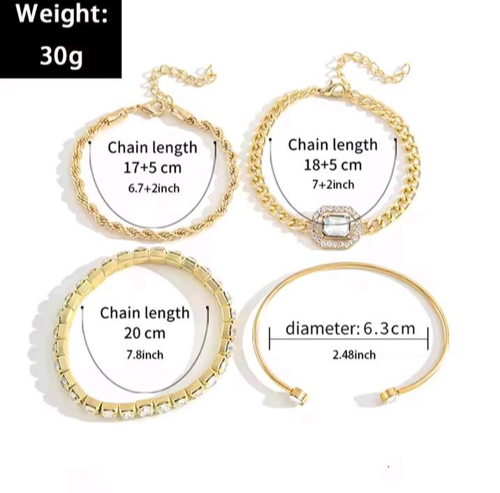White Crystal Daisy Multilayer Set – 4 Pcs Gold Plated Gemstone Chain Bracelet