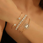 White Crystal Daisy Multilayer Set – 4 Pcs Gold Plated Gemstone Chain Bracelet
